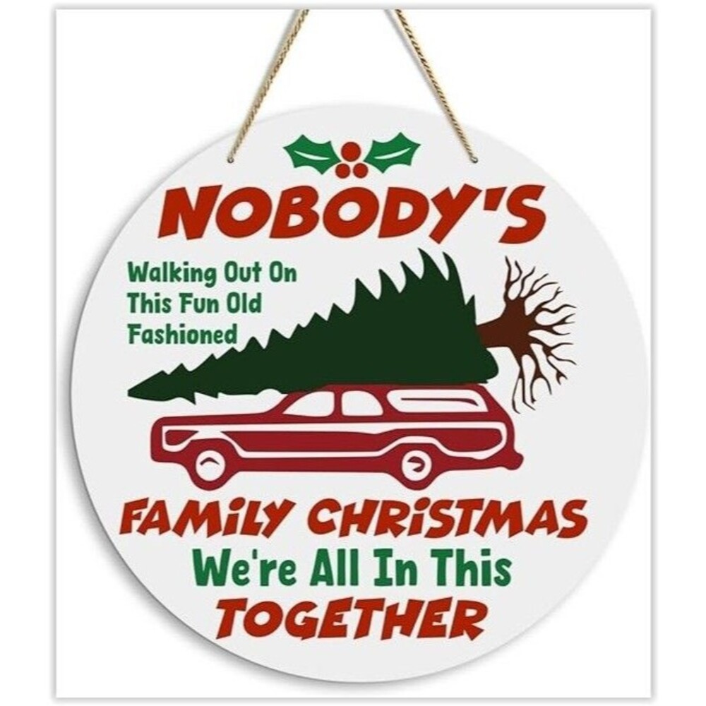 Retro Christmas Holiday Hanging Sign Seasonal Home Wall Decor 11x11in